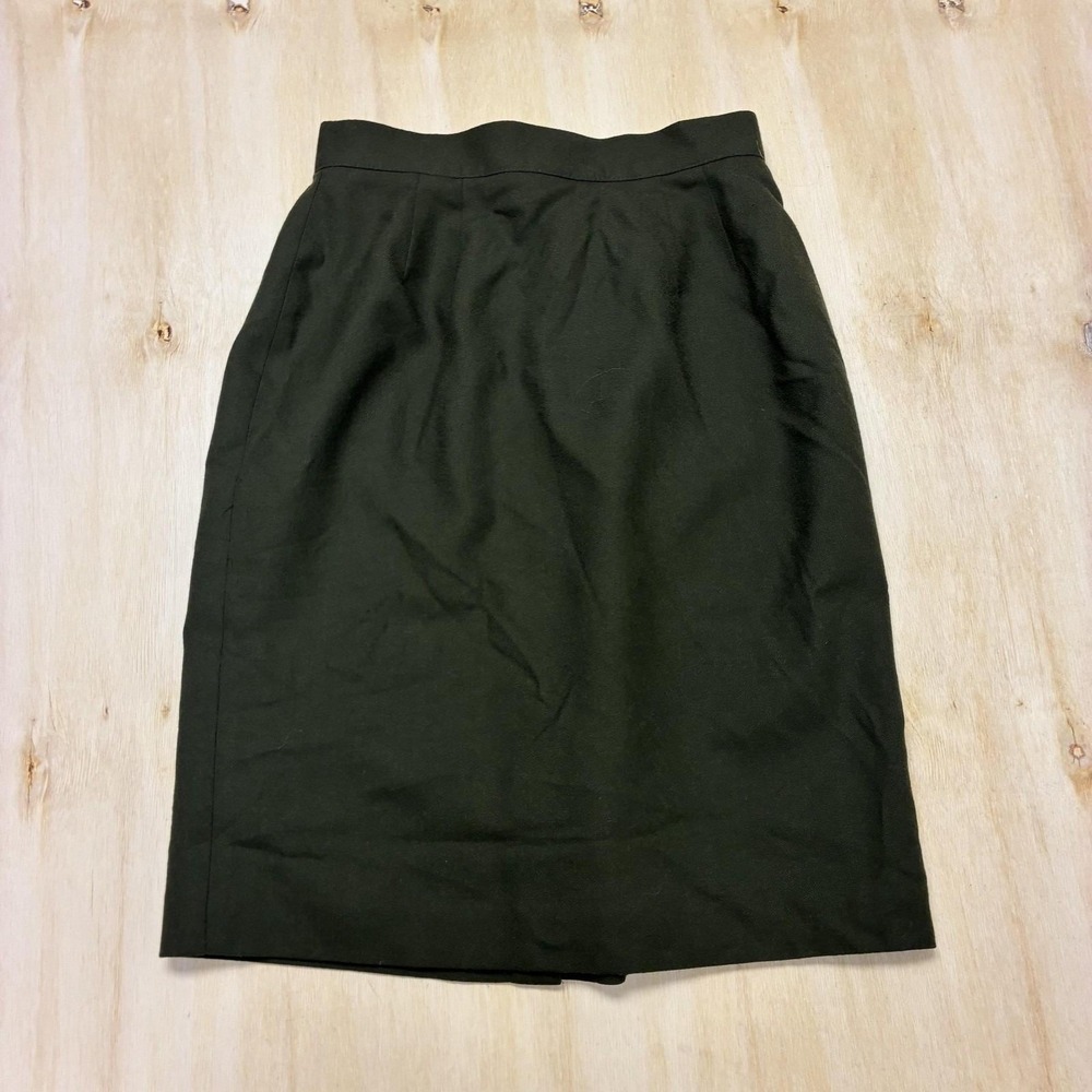 Vintage Amanda Smith Petites Skirt Womens 6P Green Wool Pencil Knee Length Lined